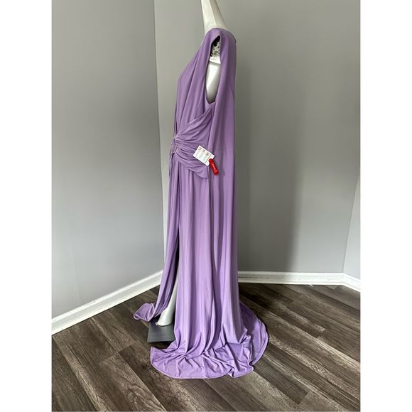 MAC DUGGAL DRAPED SIDE KNOT JERSEY GOWN W/ RHINESTONE RING - Picture 8 of 10